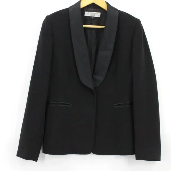 Studio Tahari Blazer Women's Casual Solid Black One Button Front Lined Size 8 - Picture 1 of 8